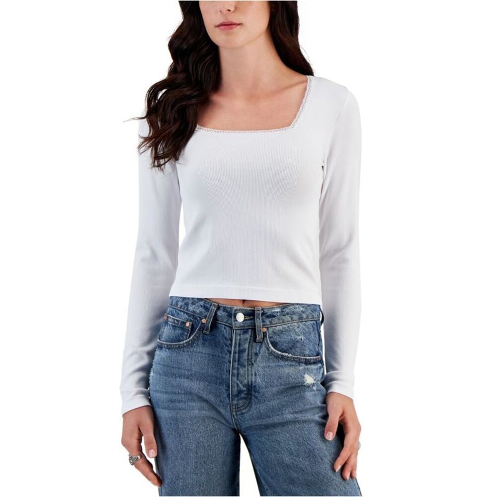 PLANET HEART Womens Lace Trim Knit Blouse, , Juniors, L, DM